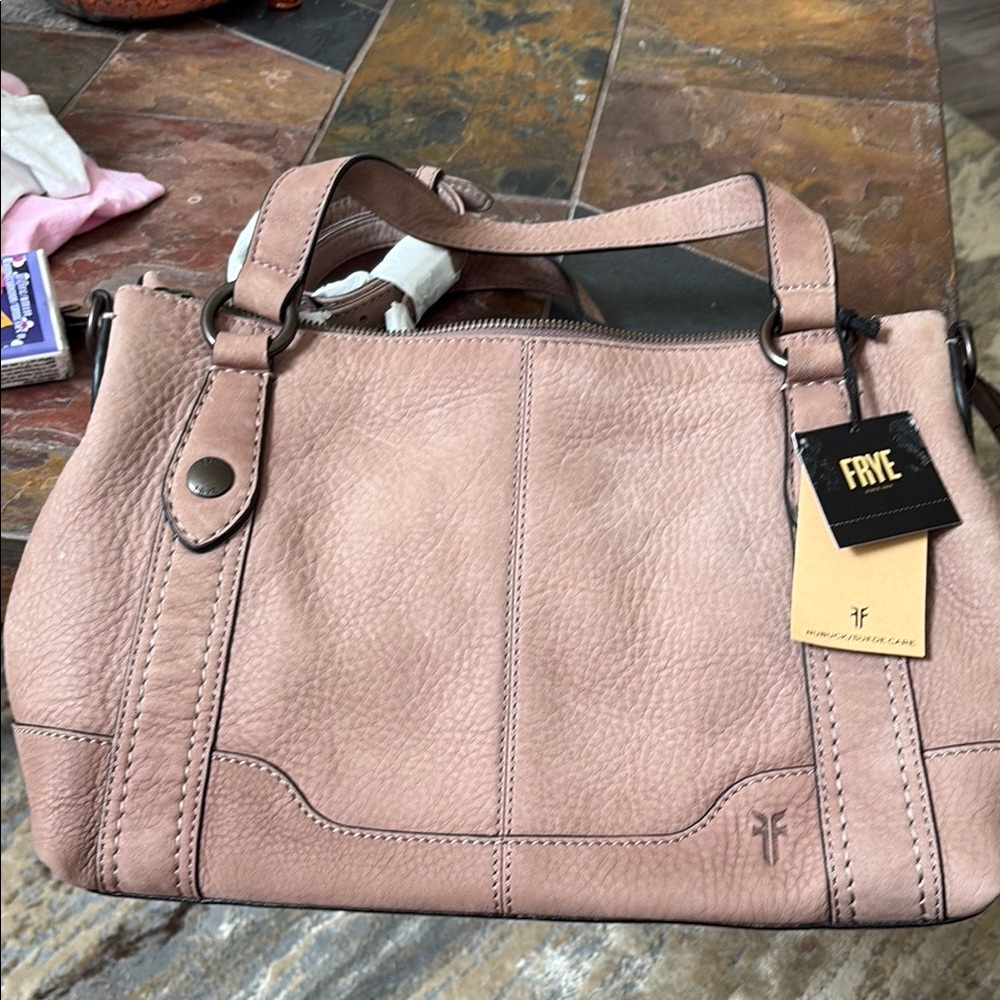 Frye Tan Shoulder Bag with Structured Design and Gold Hardware